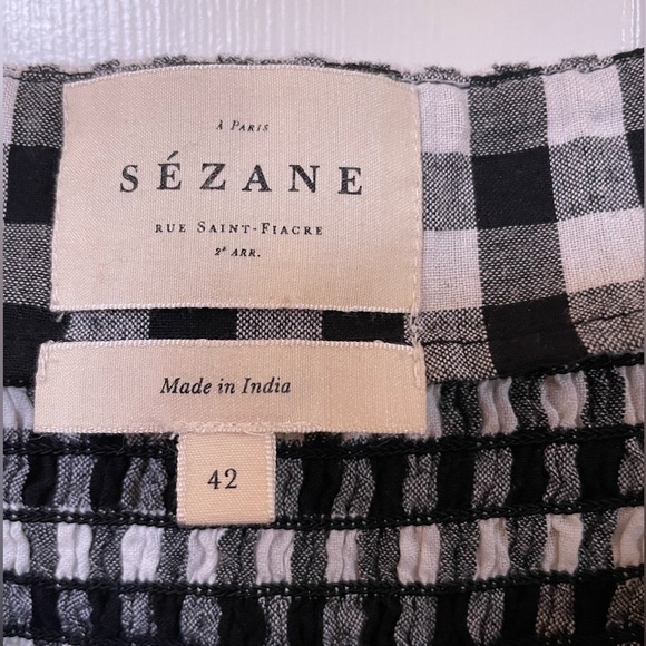 Sezane Laurette Top Black and White Vichy Print 10/42 - Picture 8 of 10
